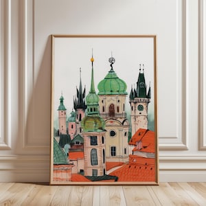 Prague Rooftops Art Print: Hand-Drawn European Travel Poster