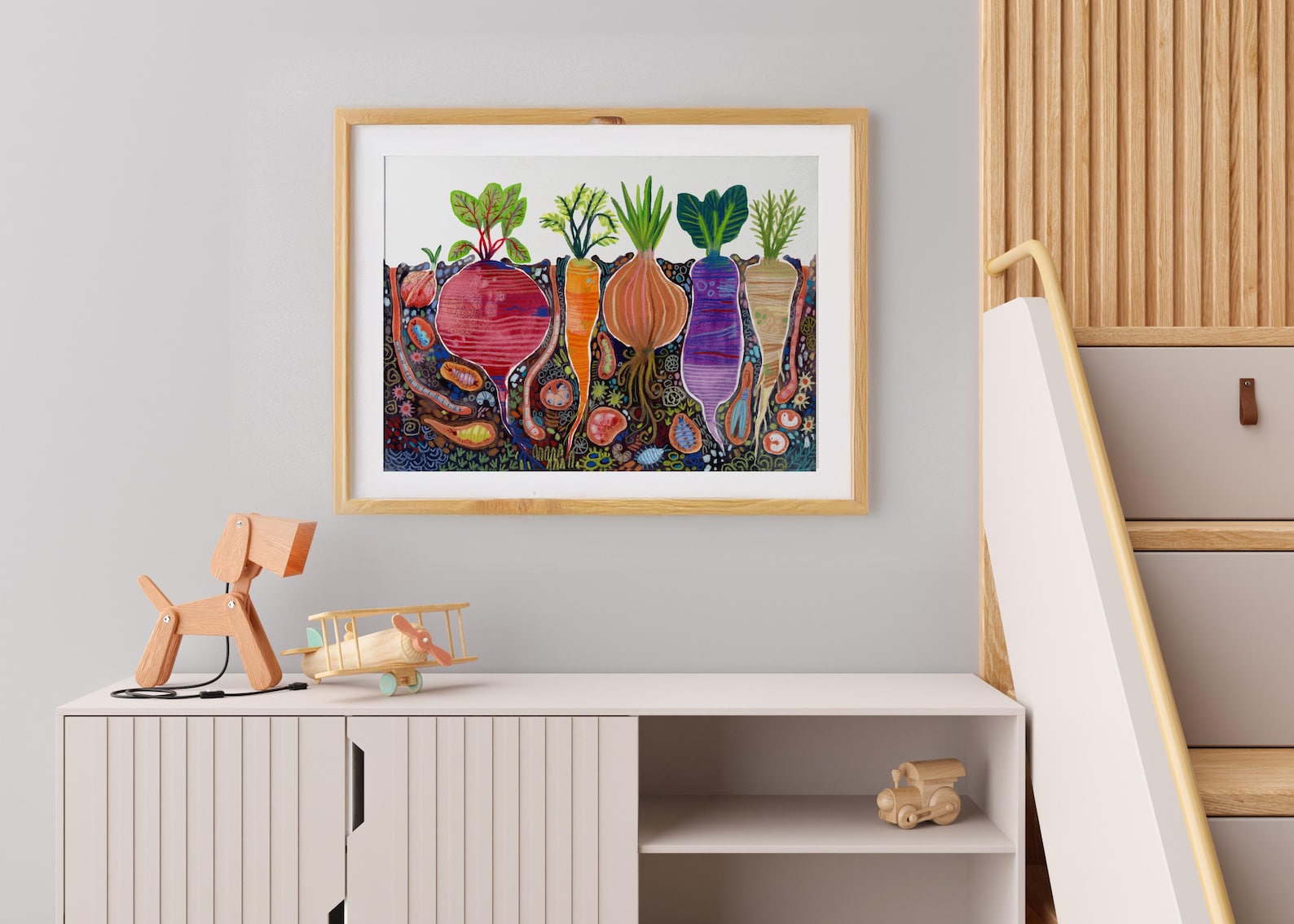 rustic vegetable kitchen prints | 3-piece wall art |... Folk Art Root Vegetable Print – Kitchen Garden Illustration - Etsy