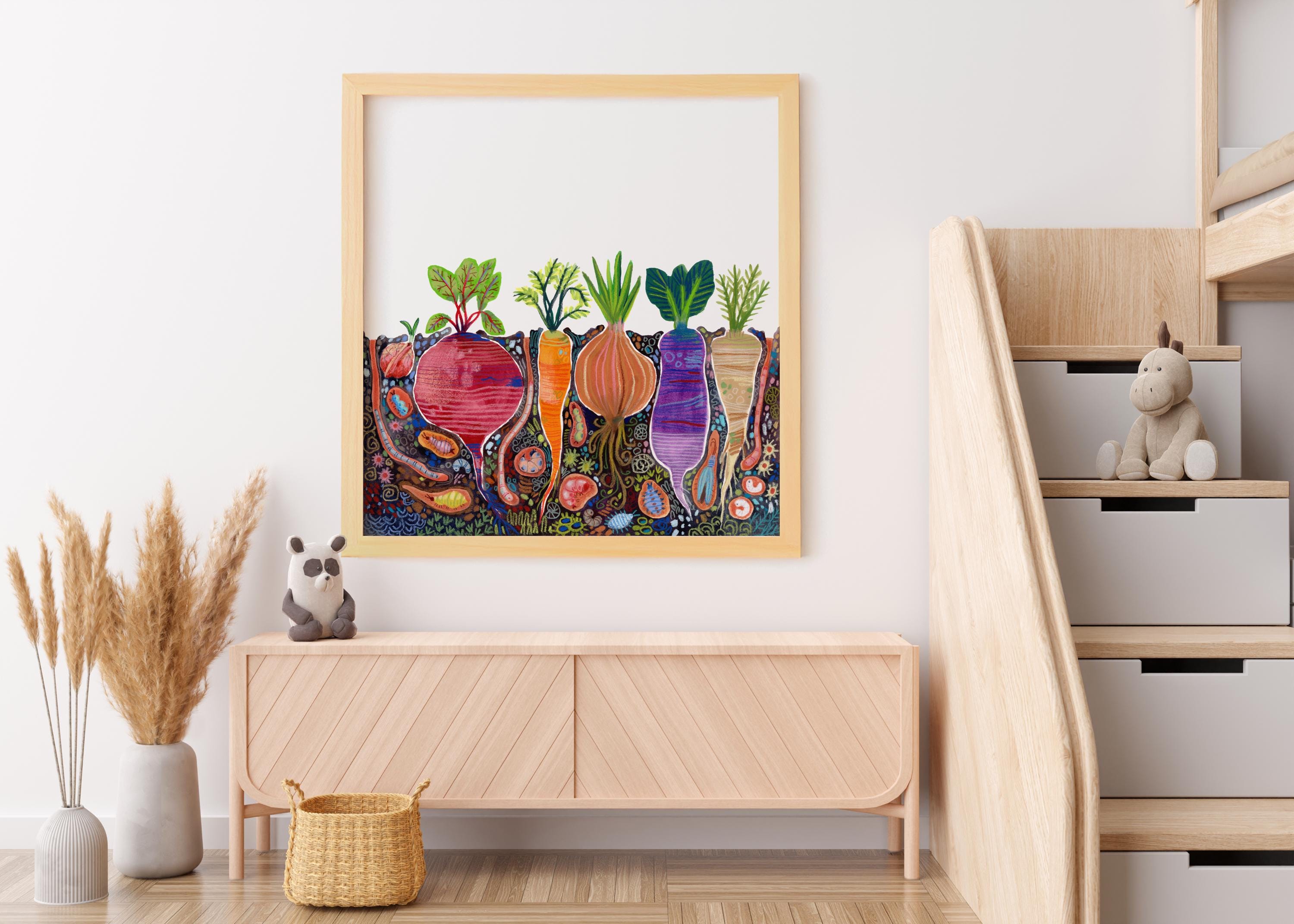 rustic vegetable kitchen prints | 3-piece wall art |... Folk Art Root Vegetable Print – Kitchen Garden Illustration - Etsy
