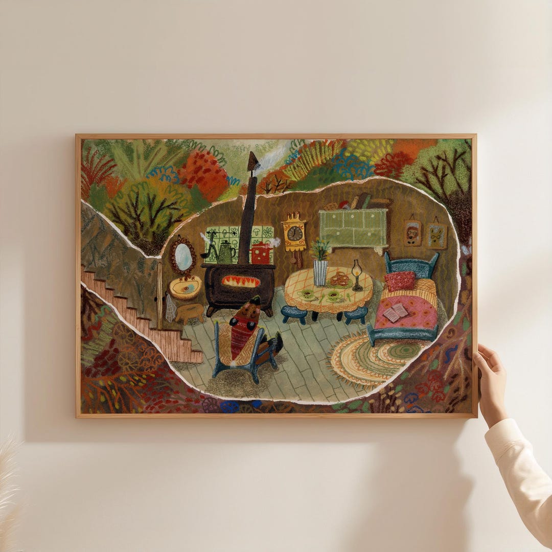 Cozy Cottage Burrow Art Print, Woodland Storybook Illustration - Etsy