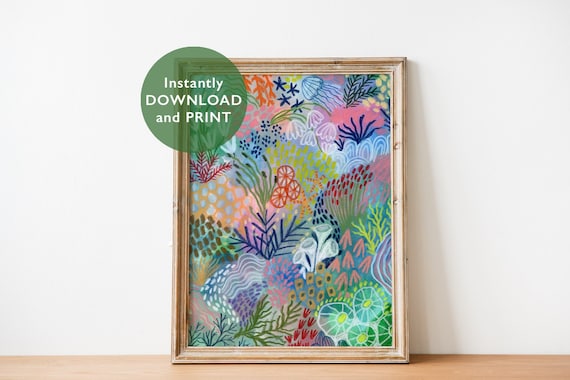 Coral Reef Art Print: Vibrant Marine Life Illustration (Digital Download)