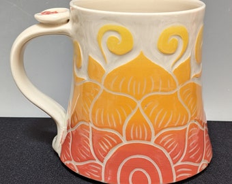 15 oz Mandala Coral Ombre Porcelain Mug
