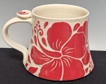 13 oz Red Hibiscus Porcelain Mug
