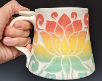 14 oz Rainbow Ombre Lotus Porcelain Mug