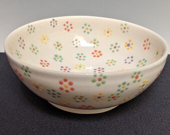 Porcelain Bowl With Multicolor Dot Flowers