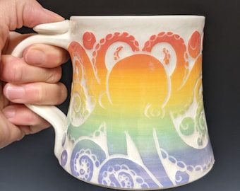 13 oz Rainbow Ombre Octopus Porcelain Mug