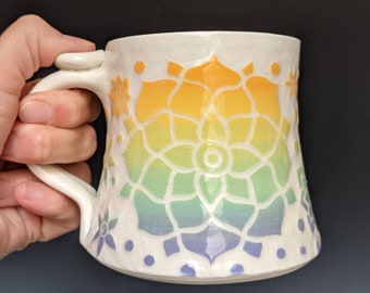 10 oz Rainbow Ombre Mandala Porcelain Mug