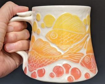 13 oz Coral Ombre Fish Porcelain Mug