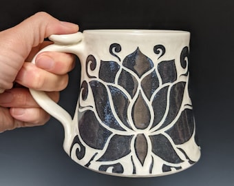 12 oz Black Lotus Porcelain Mug