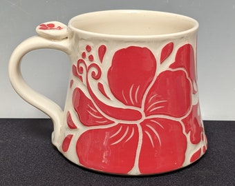 13 oz Red Hibiscus Porcelain Mug