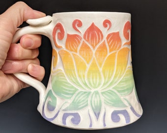 16 oz Rainbow Ombre Lotus Porcelain Mug