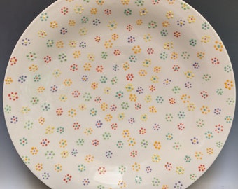 Flowers- 12 inch flared bowl platter multicolor