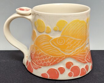 12 oz Fish Coral Ombre Porcelain Mug