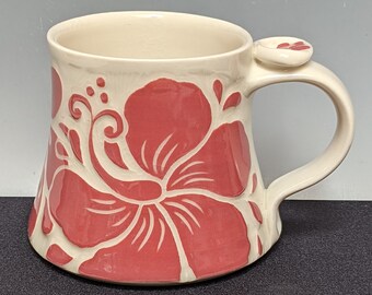 12 oz Red Hibiscus Porcelain Mug - Discounted