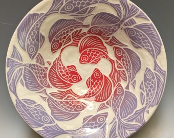 Fish - 8 inch flared bowl Red Lavender