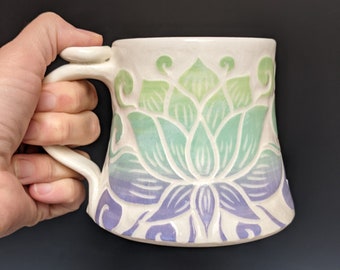 12 oz Lavender Ombre Lotus Porcelain Mug