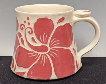 13 oz Red Hibiscus Porcelain Mug - Discounted