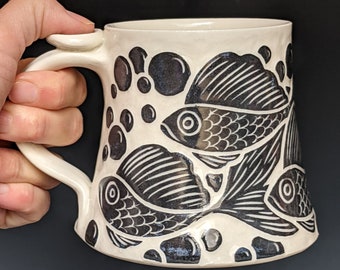 12 oz Black Fish Porcelain Mug