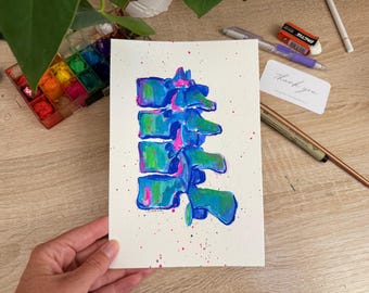 Spinal Column Anatomy Painting | Hand Painted Spine Artwork | Medical Illustration | Chiropractor Office Decor | Physical Therapy Gift
