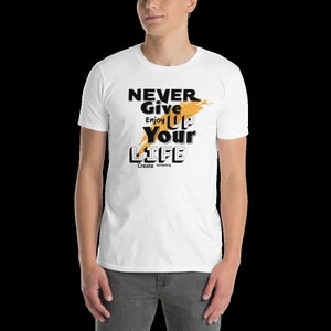 Never give up Unisex T-Shirt, Unisex Solid Color tshirt , Motivational Tee, Casual Comfort Top, Short Sleeve Graphic Tee, Positive Vibes zdjęcie 10