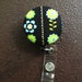 20% OFF SALE SALE Glued Clip on Retractable Badge Reel / Lanyard with Fabric Covered Button - Flowers on Black