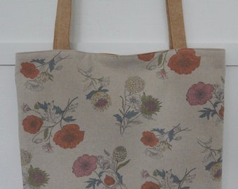 1 Japanese Cotton and Linen Floral Tote, Market Bag, Shoulder Purse, Reversible Tote, Shoulder Bag, Shoulder Tote
