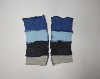 Recycled Cashmere Arm Warmers, Fingerless  Mittens, Fingerless Gloves, Computer Gloves  - Blue, Charcoal and Grey