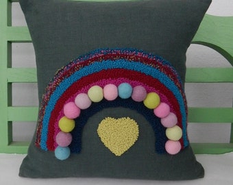 Rainbow Punch Needle Pillow, Rainbow Cushion, Decorative Rainbow Pillow, Linen  Pillow, Linen Cushion, Punchneedle Pillow, Rainbow Pillow