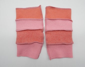 Recycled Cashmere Arm Warmers, Fingerless  Mittens, Fingerless Gloves, Computer Gloves  - Coral and Pink