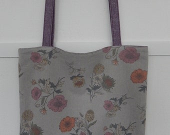 2 Japanese Cotton and Linen Floral Tote, Market Bag, Shoulder Purse, Reversible Tote, Shoulder Bag, Shoulder Tote