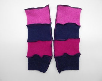 Recycled Cashmere Arm Warmers, Fingerless  Mittens, Fingerless Gloves, Computer Gloves  - Pink and Navy Blue