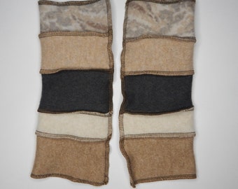 Recycled Cashmere Arm Warmers, Fingerless  Mittens, Fingerless Gloves, Computer Gloves  - Floral, Brown, Grey and Cream