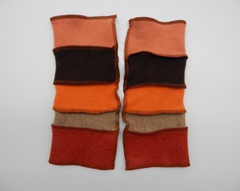 Recycled Cashmere Arm Warmers, Fingerless  Mittens, Fingerless Gloves, Computer Gloves  - Salmon, Brown, Orange and Rust