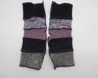 Recycled Cashmere Arm Warmers, Fingerless  Mittens, Fingerless Gloves, Computer Gloves  - Charcoal, Purple Floral, Purple, Charcoal and Grey