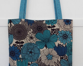 C Japanese Cotton and Linen Floral Tote, Market Bag, Shoulder Purse, Reversible Tote, Shoulder Bag, Shoulder Tote