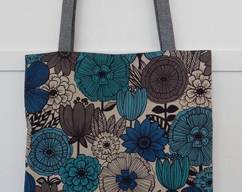 B Japanese Cotton and Linen Floral Tote, Market Bag, Shoulder Purse, Reversible Tote, Shoulder Bag, Shoulder Tote