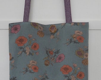 1 Japanese Cotton and Linen Floral Tote, Market Bag, Shoulder Purse, Reversible Tote, Shoulder Bag, Shoulder Tote