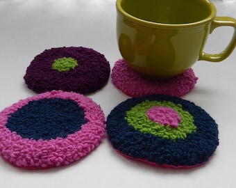 Set of 4 Punch Needle Circle Coaster, Circle Mug Rug, Punch Needle Coaster, Circle Coaster, Punch Needle Gift, Handmade Gift