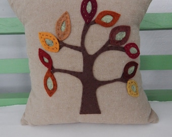 Fall Tree Pillow, Fall Tree Cushion, Decorative Fall Tree Pillow, Linen and Cotton Pillow, Linen and Cotton Cushion