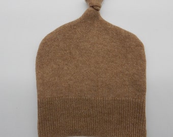 Recycled Light Brown Cashmere Baby Hat - 6-12 months