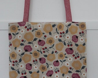 3 Japanese Cotton and Linen Floral Tote, Market Bag, Shoulder Purse, Reversible Tote, Shoulder Bag, Shoulder Tote, Flowers and Berries