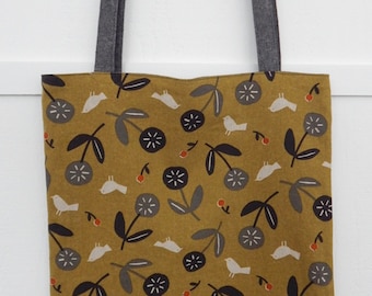 Japanese Canvas Linen Floral Tote, Market Bag, Shoulder Purse, Reversible Tote, Linen Shoulder Bag, Linen Shoulder Tote