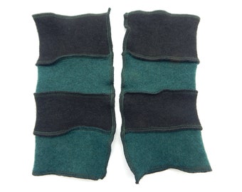 Recycled Cashmere Arm Warmers, Fingerless  Mittens, Fingerless Gloves, Computer Gloves  - Black and Green