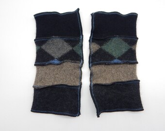 Recycled Cashmere Arm Warmers, Fingerless  Mittens, Fingerless Gloves, Computer Gloves  - Black, Argyle, Brown and Charcoal