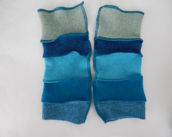 Recycled Cashmere Arm Warmers, Fingerless  Mittens, Fingerless Gloves, Computer Gloves  - Green, Blue and Turquoise