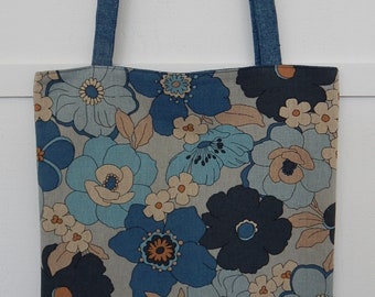 D Japanese Cotton and Linen Floral Tote, Market Bag, Shoulder Purse, Reversible Tote, Shoulder Bag, Shoulder Tote