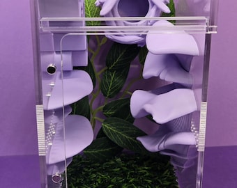 Jumping Spider Enclosure | Decorated Acrylic Terrarium | Magnetic Front Opening Arboreal Spider Habitat