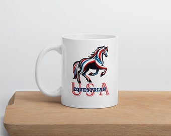 Red, White and Blue - USA Equestrian White glossy mug