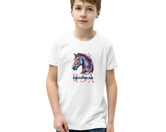 USA Equestrian - Red, White and Blue Horse - Youth Short Sleeve T-Shirt