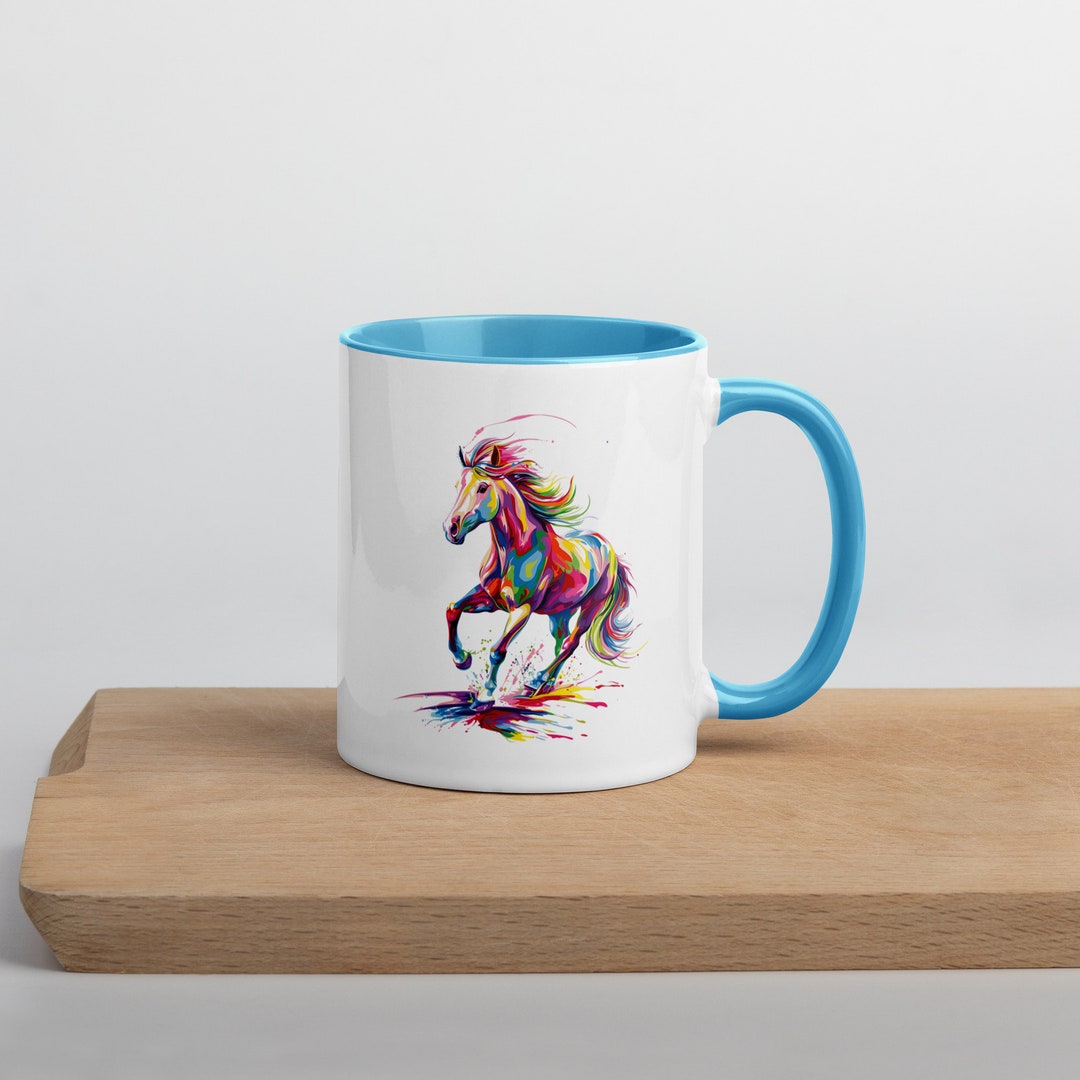 Splashy Painted Horse Mug With Color Inside, Horse Lover Mug, Pretty ...